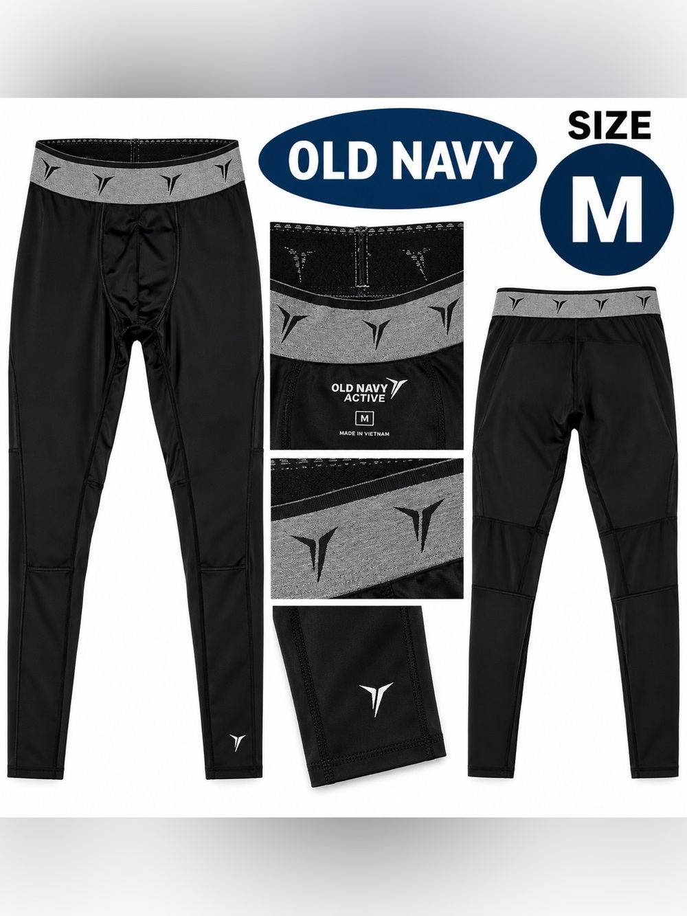 Old Navy Black Jogger-Style Compression Pants with Gray Waistband